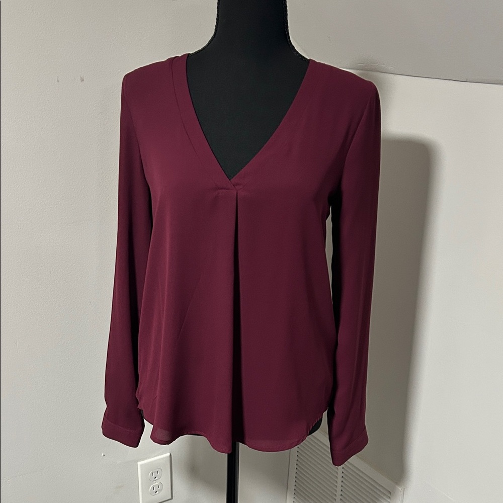 Forever 21 Deep Burgundy V-Neck Blouse
